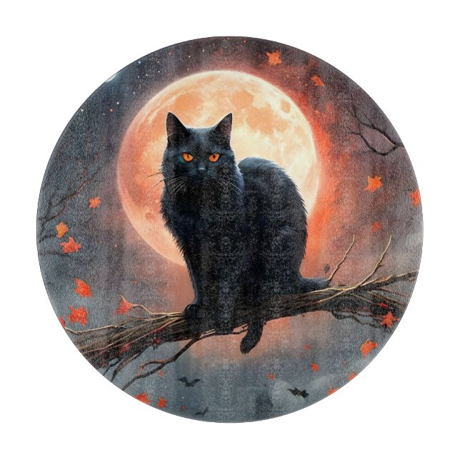 Beängstigendes Halloween Black Cat Moonlight, Schneidebrett (Vorderseite)