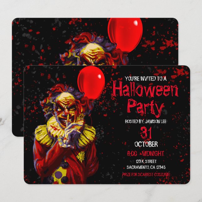 Beängstigendes Halloween Clowncostume-Party Einladung (Vorne/Hinten)