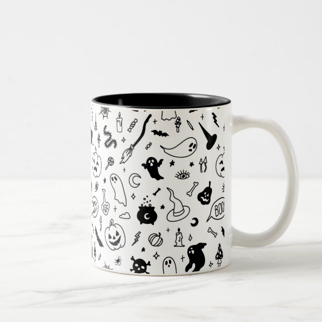 beängstigendes Halloween-Party-Doodle Zweifarbige Tasse (Rechts)