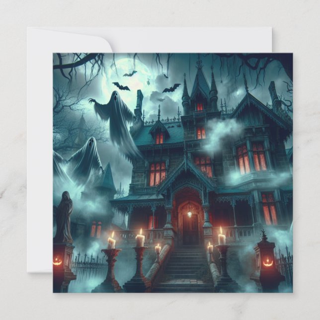 Beängstigendes Halloween Spuk Schloss Friedhof Feiertagskarte (Vorderseite)