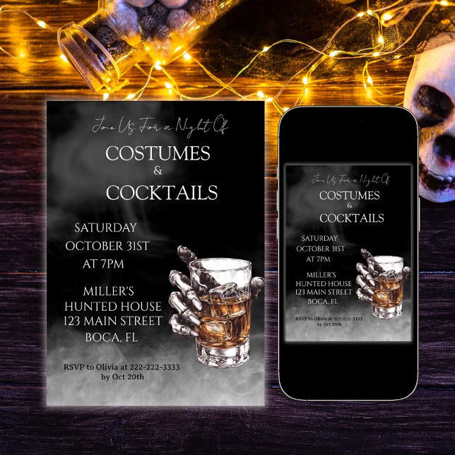 Beängstigendes Kostüm und Cocktails Halloween-Part Einladung (Von Creator hochgeladen)