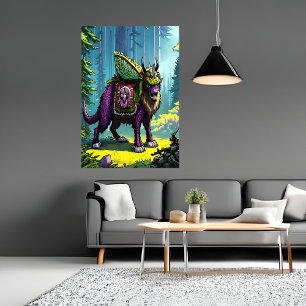 Beängstigendes lila Tier im Wald   AI Art Poster