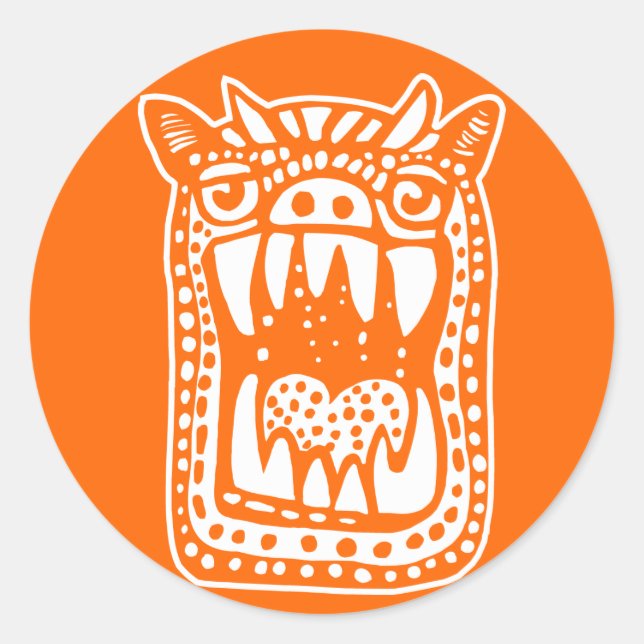 Beängstigendes Monster - Orange Runder Aufkleber (Vorderseite)