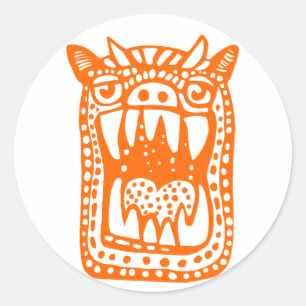 Beängstigendes Monster - Orange Runder Aufkleber