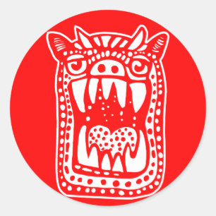Beängstigendes Monster - Rot Runder Aufkleber