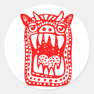 Beängstigendes Monster - Rot Runder Aufkleber