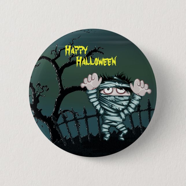 Beängstigendes Mummy Happy Halloween Button (Vorderseite)