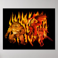 Beängstigendes Oger und Dämonen in Flammen