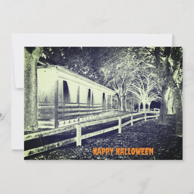 Beängstigendes Schwarz-Weiß-Kabinen-Halloween-Part Einladung (Vorderseite)