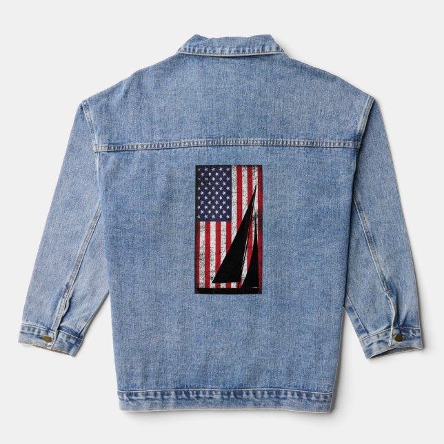 Beängstigendes Segeln der amerikanischen Flagge Jeansjacke (Rückseite)