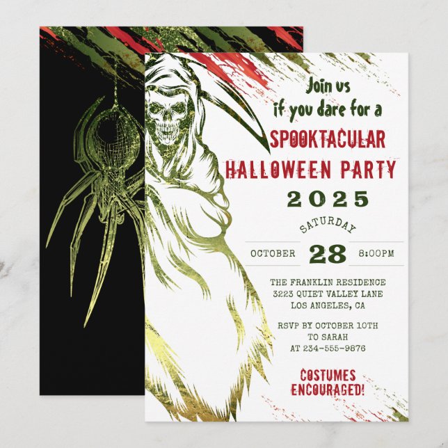 Beängstigendes Skull-Kostüm-Party von Spooky Adult Einladung (Vorne/Hinten)