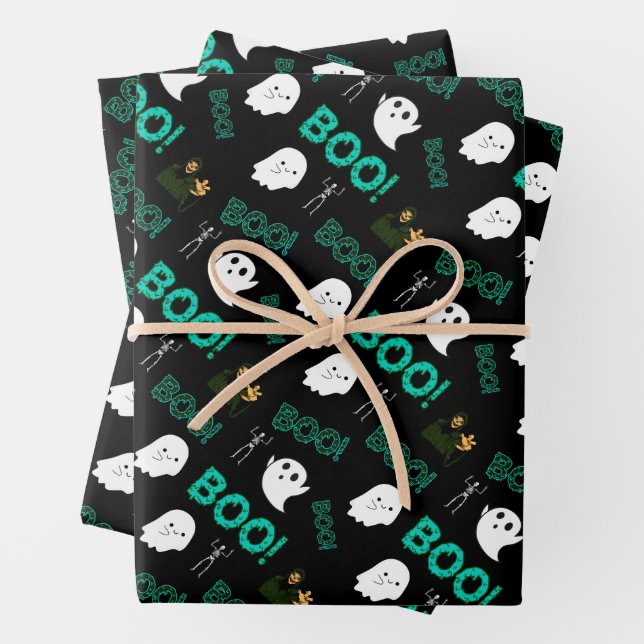 BEÄNGSTIGENDES SPOOKY-HALLOWEEN-MUSTER GESCHENKPAPIER SET (Beispiel)