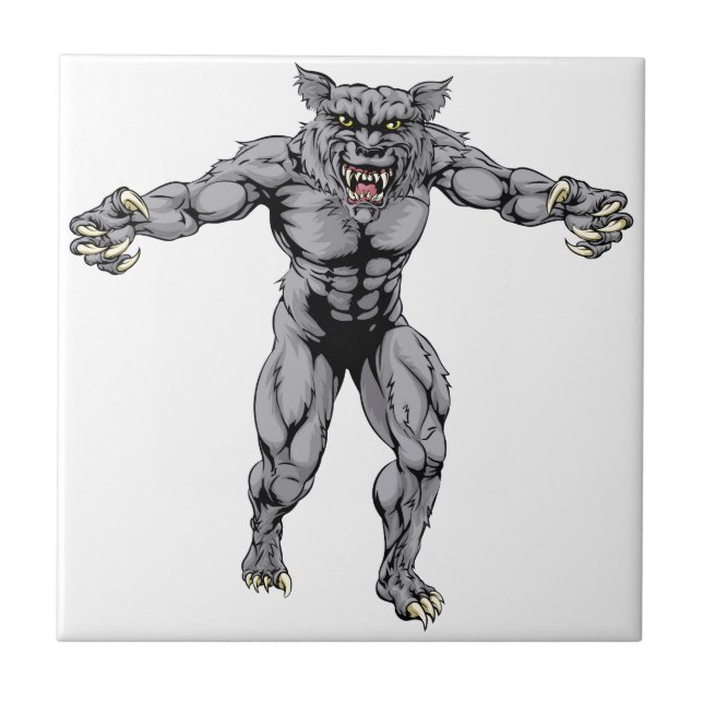 Beängstigendes Sportmaskottchen des Werewolfwolfs Fliese (Vorderseite)