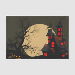 Beängstigendes Spuk Haus und Vollmond Halloween Seidenpapier