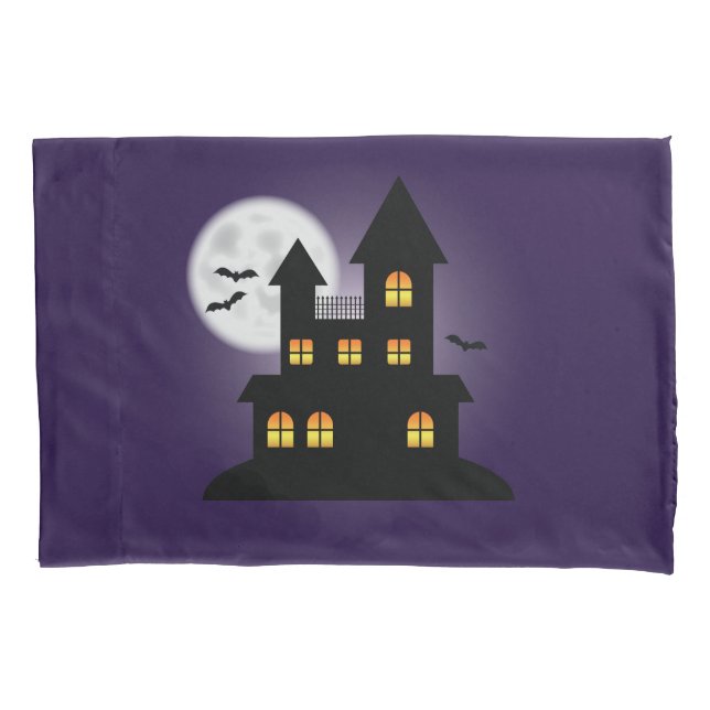 Beängstigendes Spuk Haus zu Lila Halloween Kissenbezug (Vorderseite)