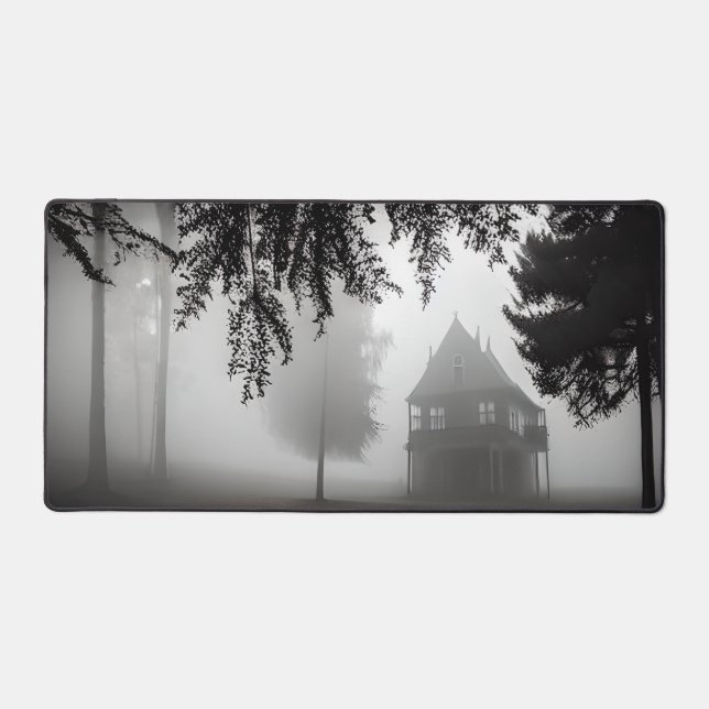 Beängstigendes Spuk Herrenhaus in Nebel Schreibtischunterlage (Vorderseite)