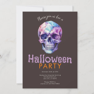 Beängstigendes und Creepy Blue&Lila Skull Hallowee Einladung