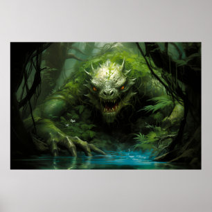 Beängstigendes verstecktes Monster im Tropenwald Poster