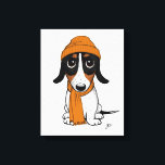 Beanie Dog | Niedliche Dackel Piebald Leinwanddruck<br><div class="desc">Cartoon-Stil gezeichnet von einer schwarz,  bräunlich und weiß Piebalds Dackel mit einer orangefarbenen Mütze und Schal. Eine lustige Leinwand für alle,  die Dackel Hunde Lieben. Besuchen Sie Jenn's Doodle World für noch mehr Illustrationen von süße Tier- und Hundeliebhaber.</div>