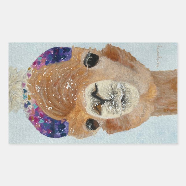 Beanie Llama Rechteckiger Aufkleber (Vorderseite)