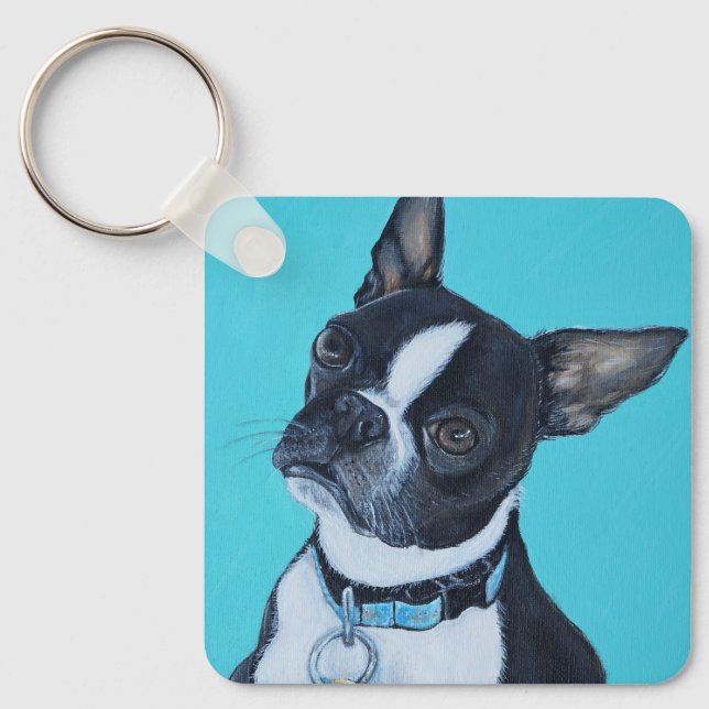 Beans the Boston Terrier Painting Schlüsselanhänge Schlüsselanhänger (Vorderseite)