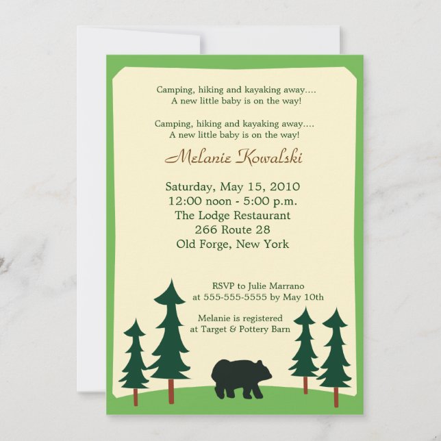 Bear Adirondack Lodge 5x7 Baby shower Invitation (Devant)