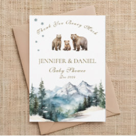 Bear Adventure Snowy Mountains Kinderdusche Dankeskarte