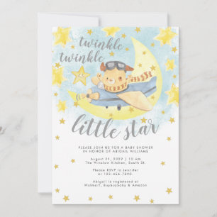 Bear Airplane Gold Twinkle Little Star Baby Dusche Einladung