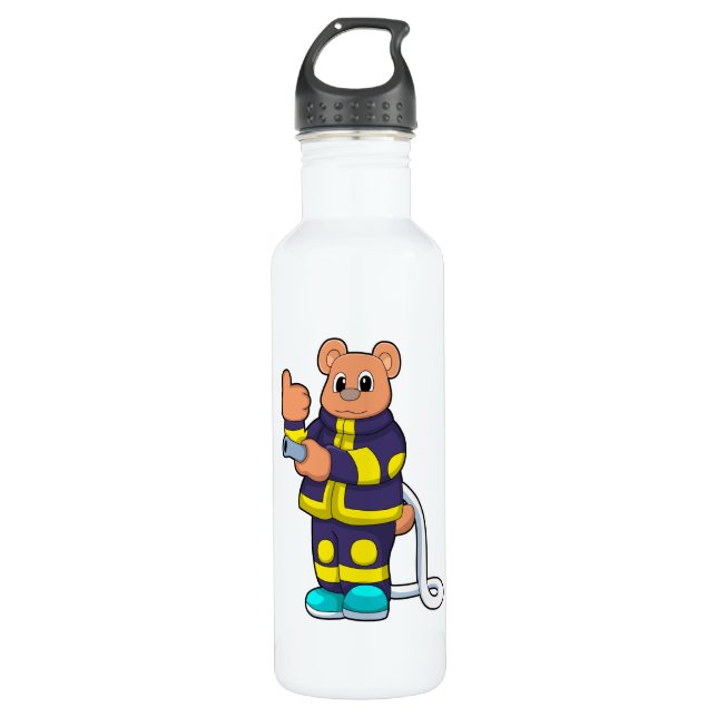 Bear als Feuerwehrmann in der Feuerabteilung mit H Edelstahlflasche (Vorderseite)