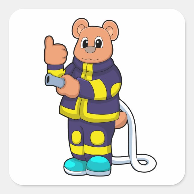 Bear als Feuerwehrmann in der Feuerabteilung mit H Quadratischer Aufkleber (Vorderseite)