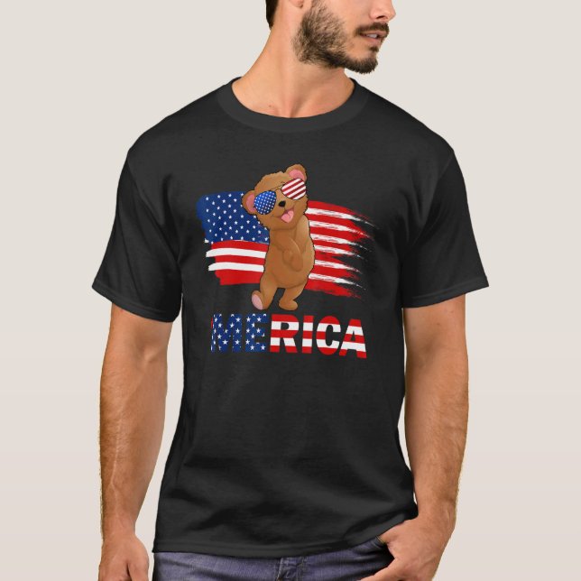 Bear American Flag Sonnenbrille Merica 4. Juli T-Shirt (Vorderseite)