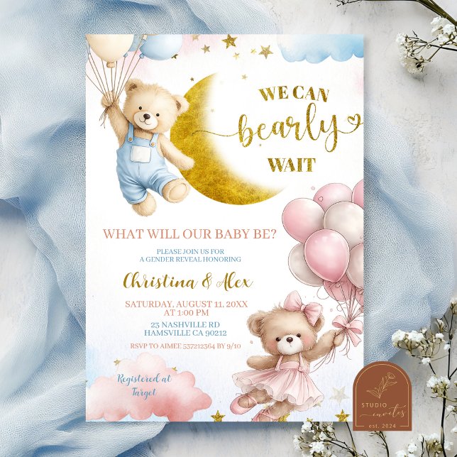Bear and balloon Gender Reveal Invitation (Créateur téléchargé)