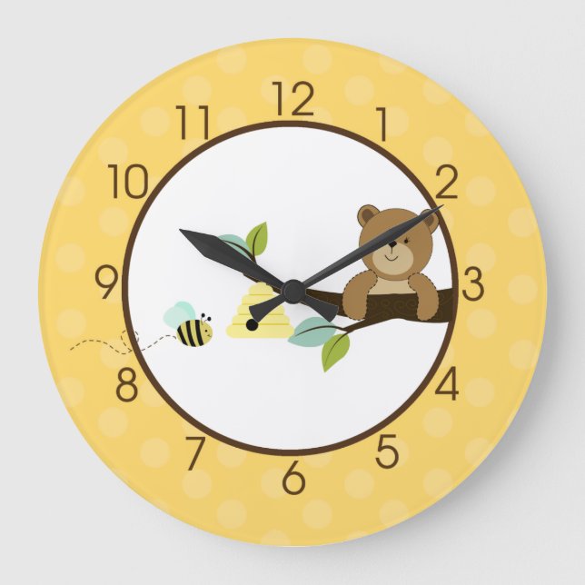 Bear and Bee Clock Große Wanduhr (Vorderseite)