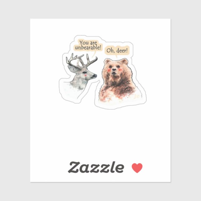 Bear And Deer Conversation Funny Wildlife Design  Aufkleber (Blatt)
