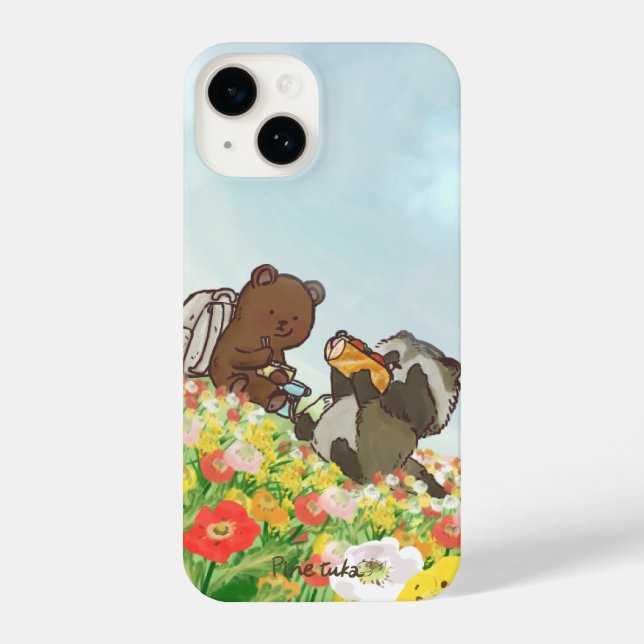 Bear and Raccoon Flower Picnic – iPhone Case iPhone 14 Hülle (Rückseite)