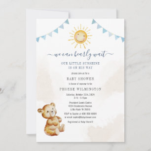 Bear and Sunshine Watercolor Boys Babydusche Einladung