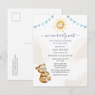 Bear and Sunshine Watercolor Boys Babydusche Einladungspostkarte