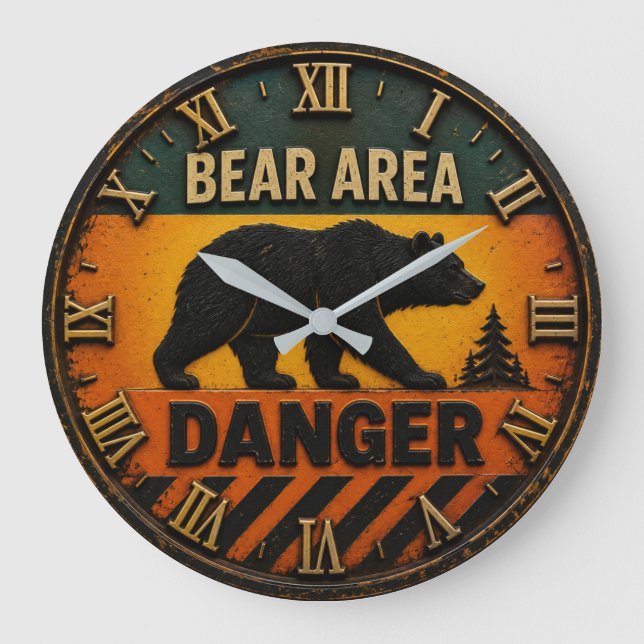 Bear Area Danger Camping & Hunting Gift Große Wanduhr (Vorderseite)