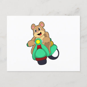 Bear as Biker with Scooter.PNG Postkarte