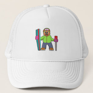 Bear as Skier mit Ski & Skistöcken Truckerkappe