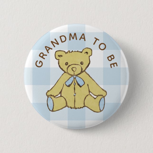 Bear Baby Boy Blue Buffalo Karierte Oma, um zu sei Button (Vorderseite)