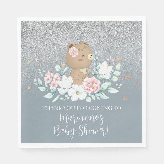 Bear Baby Dusche Bläserblütenblütenblütenblütenblü Serviette (Vorderseite)