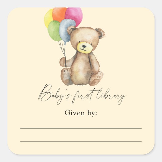 Bear - Baby Dusche Buchzeichen, Babybücher Quadratischer Aufkleber (Vorderseite)