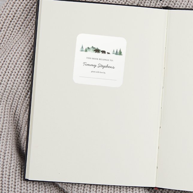 Bear Baby Dusche Buchzeichen Quadratischer Aufkleber (Von Creator hochgeladen)