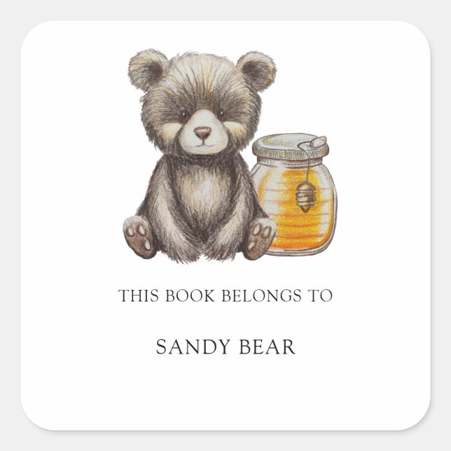 Bear - Baby Dusche Buchzeichen Quadratischer Aufkleber (Vorderseite)