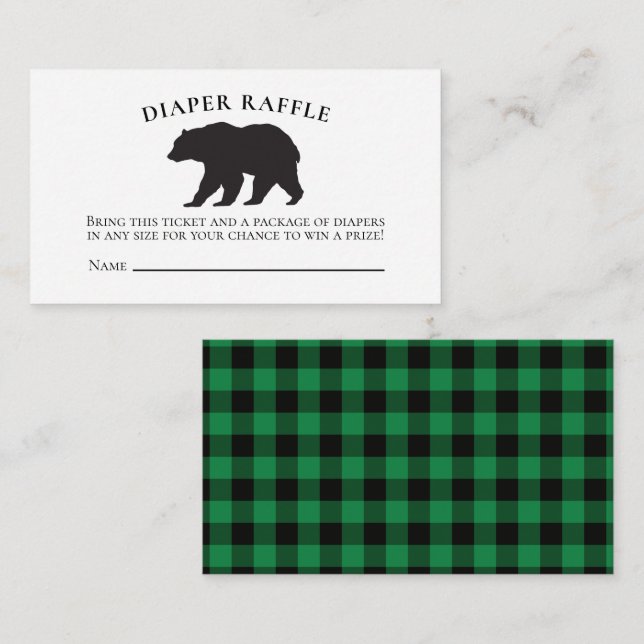Bear Baby Dusche Green Kariert Diaper Raffle Begleitkarte (Vorne/Hinten)