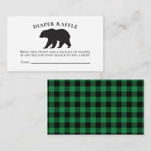 Bear Baby Dusche Green Kariert Diaper Raffle Begleitkarte
