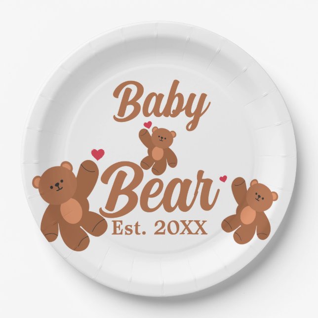 Bear Baby Dusche - Niedliche, klassische Schwanger Pappteller (Vorderseite)
