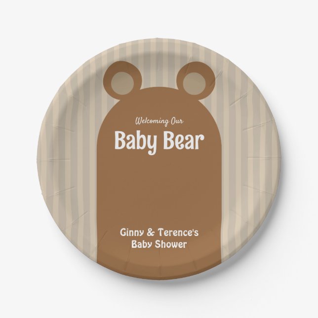 Bear Baby Dusche - Niedliche, klassische Schwanger Pappteller (Vorderseite)