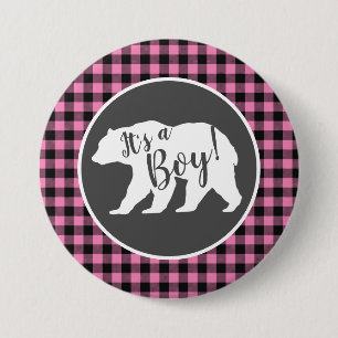 Bear Baby Dusche Pink Button
